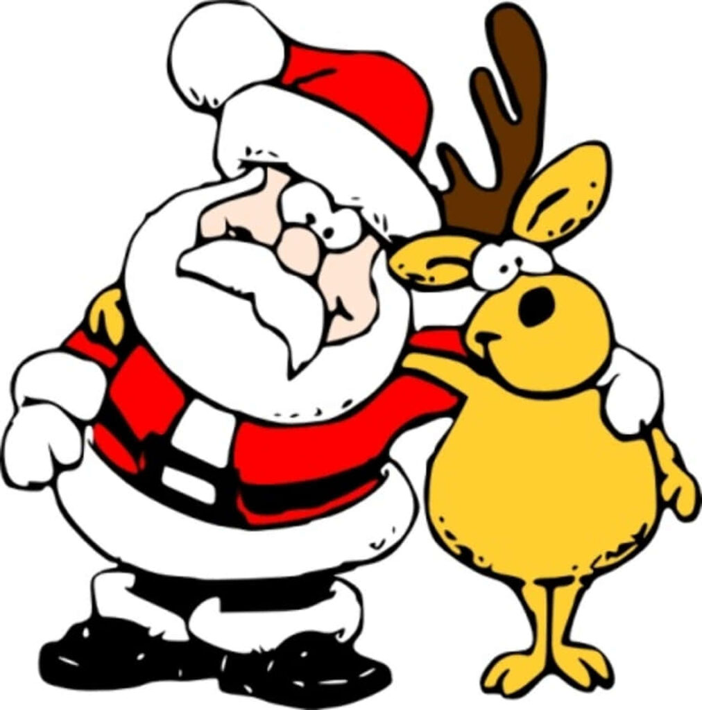 Festive Santa Claus & Cheerful Reindeer Cartoon Wallpaper Background