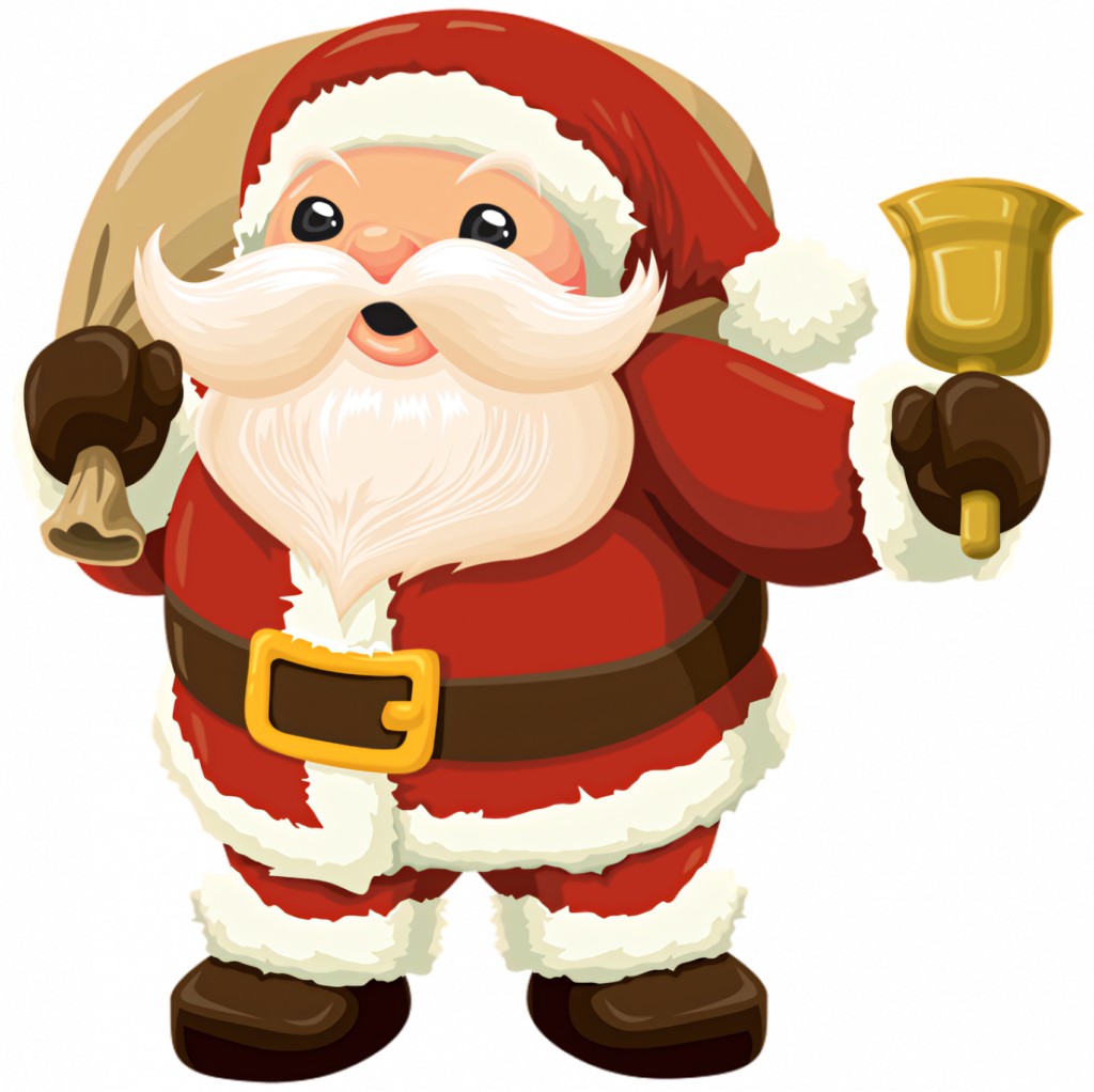 Cheerful Santa Claus Rings Golden Bell in Festive Holiday Scene Wallpaper