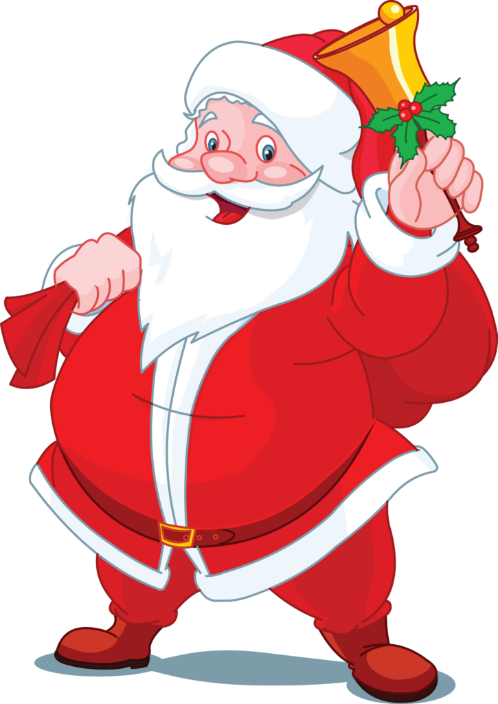 Cheerful Santa Wallpaper: Festive Holiday Spirit with Gifts & Bell