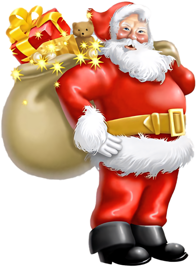 Cheerful Santa Wallpaper: Holiday Spirit with Gifts and Classic Attire