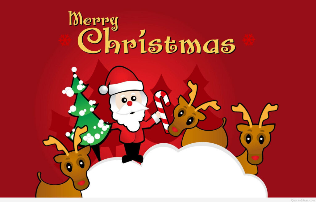 Cheerful Santa Wallpaper with Reindeer on Festive Red Background