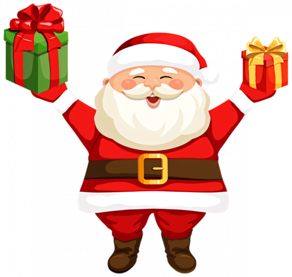 Joyful Santa Claus with Colorful Gifts – Festive Holiday Scene Wallpaper