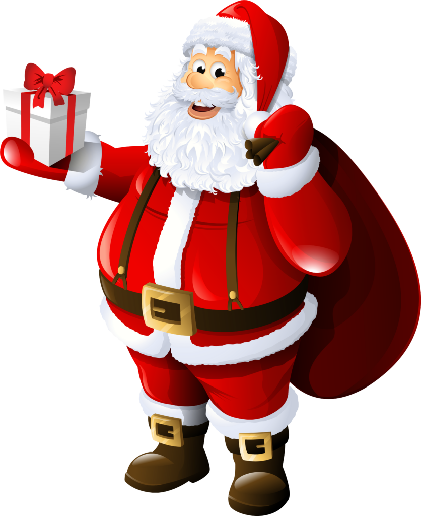 Cheerful Santa Claus with Gift: Festive Red & White Illustration Wallpaper