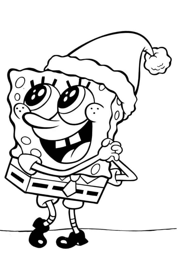Festive Santa Hat Coloring Page: Cheerful Character Wallpaper