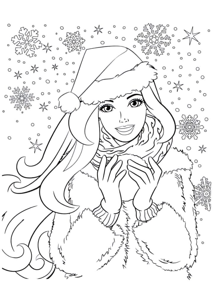 Cheerful Santa Hat Wallpaper with Snowflakes for Festive Coloring Fun