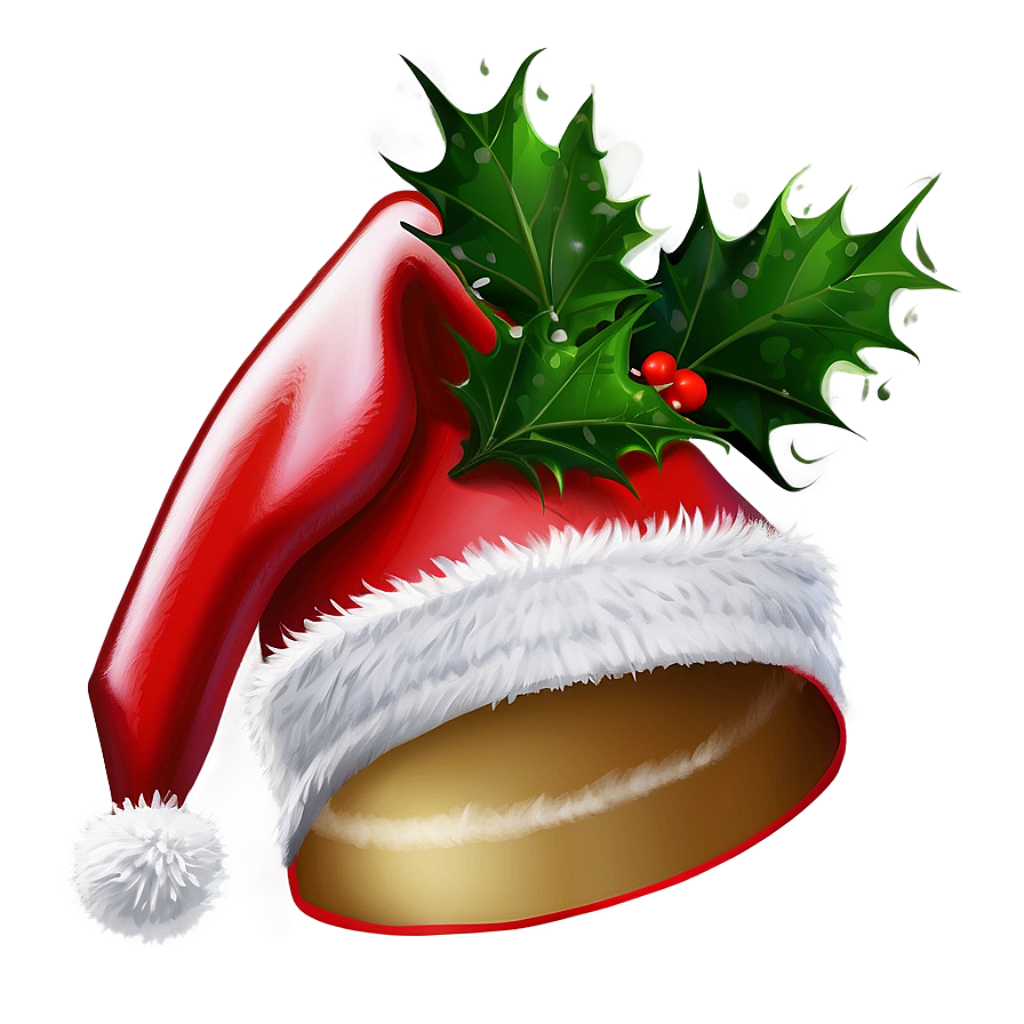 Festive Santa Hat Wallpaper with Holly - Cheerful Holiday Background