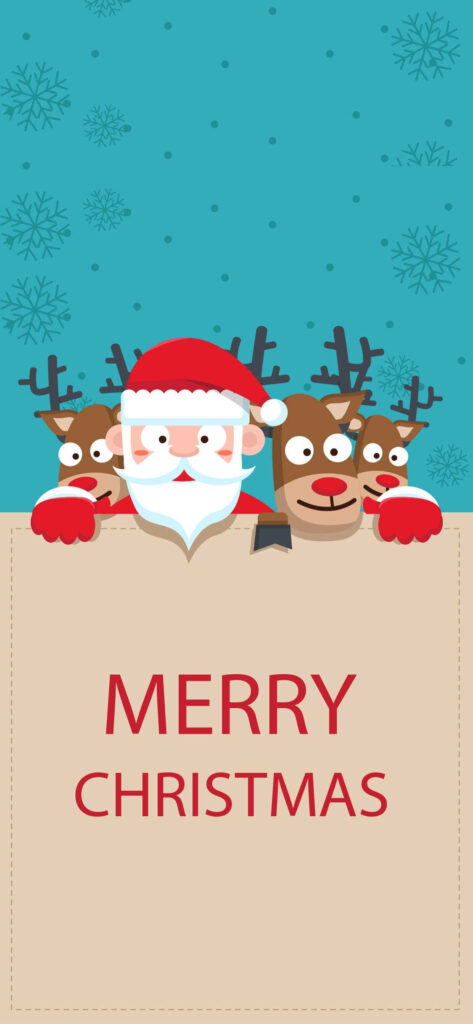 Cheerful Santa & Reindeer Merry Christmas Wallpaper for iPhone