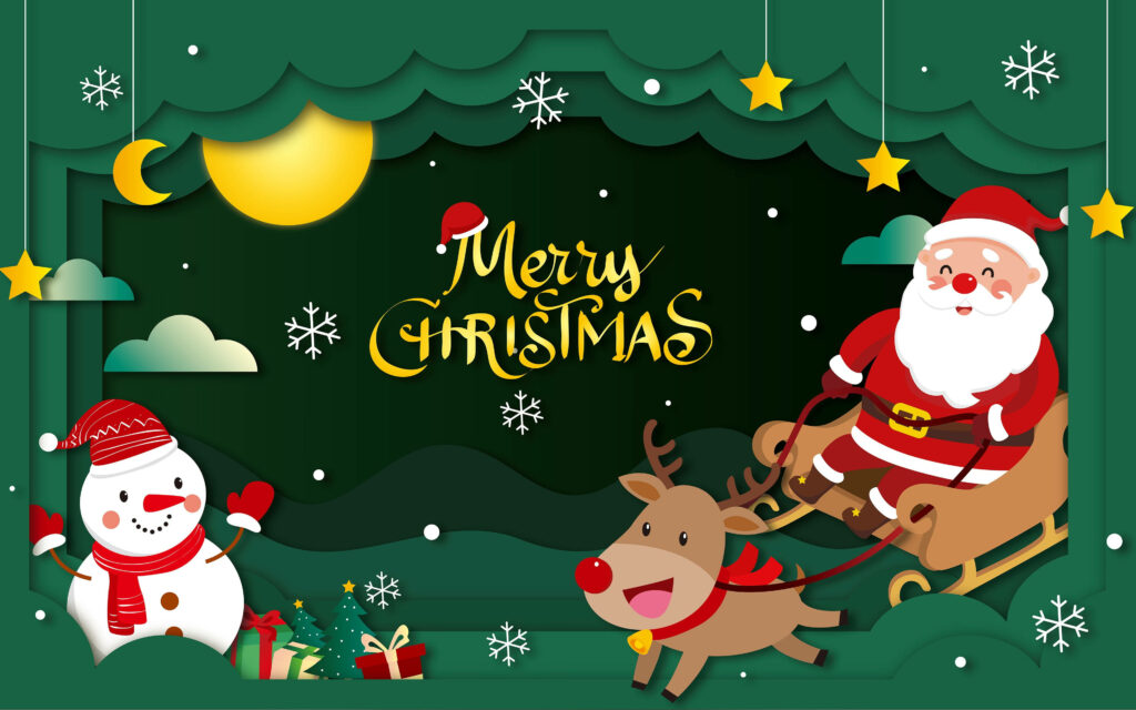 Cheerful Santa Sleigh Wallpaper: Festive Christmas Background