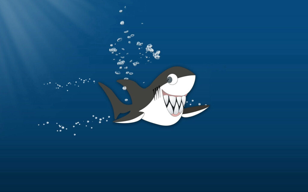 Cheerful Shark Cartoon Wallpaper: Fun Underwater Scene Background