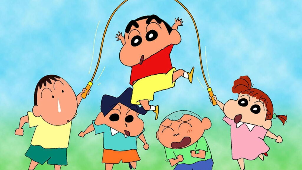 Shinchan's Adventurous Skipping Rope Session: A Vibrant HD Wallpaper