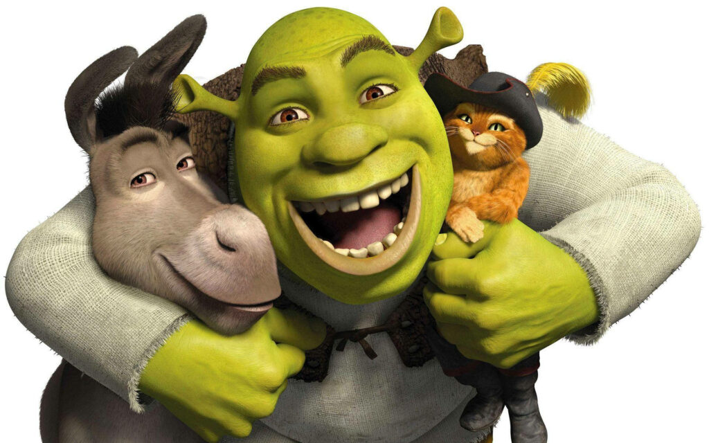 Vibrant Shrek, Donkey & Puss in Boots Wallpaper Background