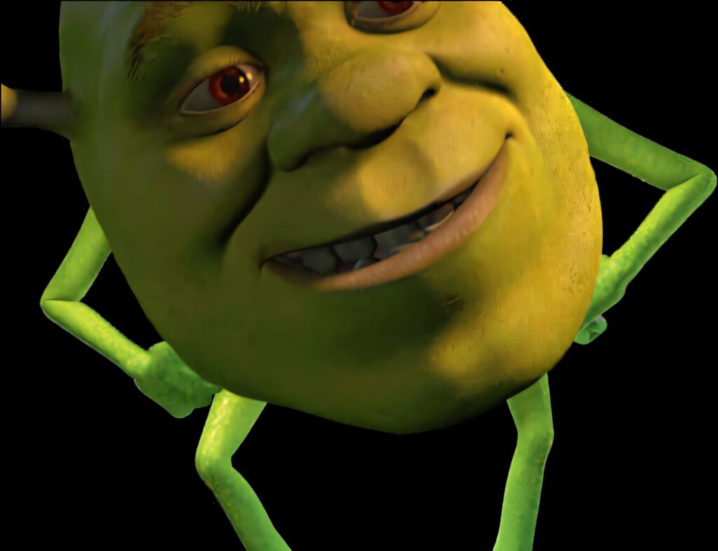 Cheerful Shrek Wallpaper: Iconic Green Face on Dark Background