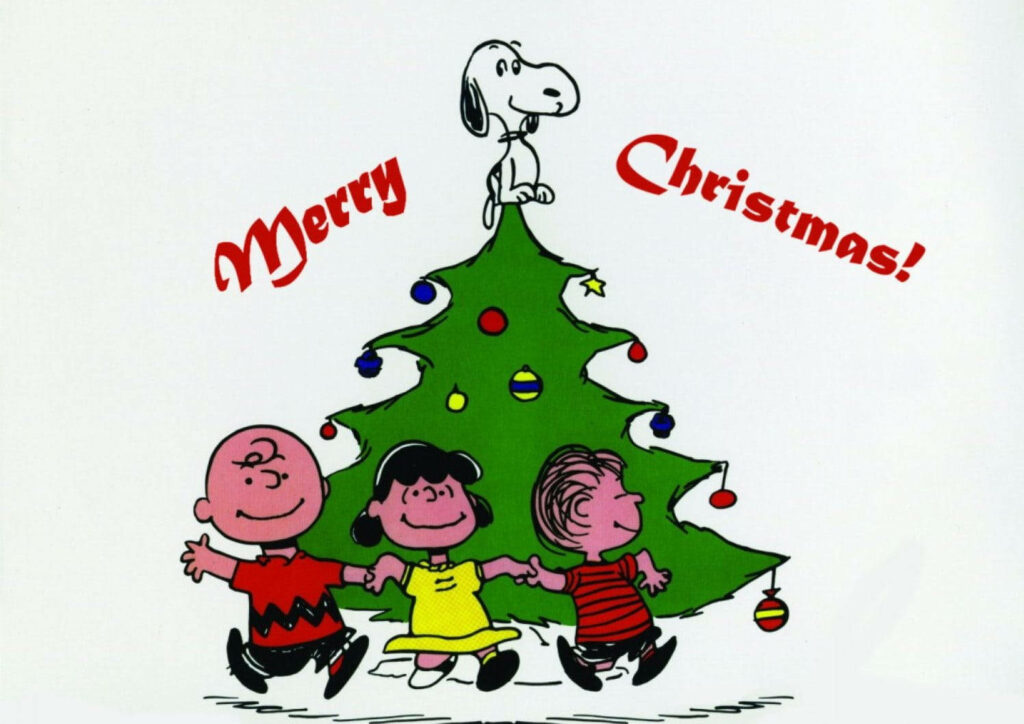 Cheerful Snoopy Christmas Wallpaper with Charlie Brown and Friends