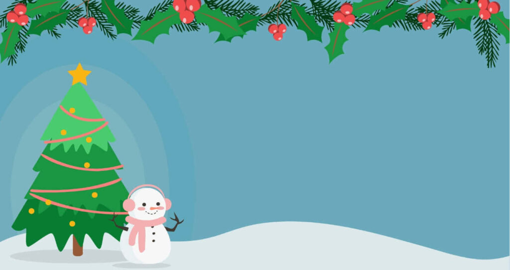 Cheerful Snowman & Christmas Tree Wallpaper - Festive Winter Scene
