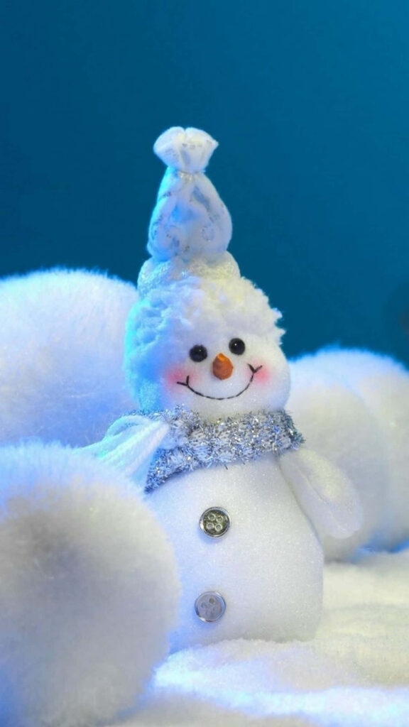 Cheerful Snowman Wallpaper: Festive Blue Background for Christmas