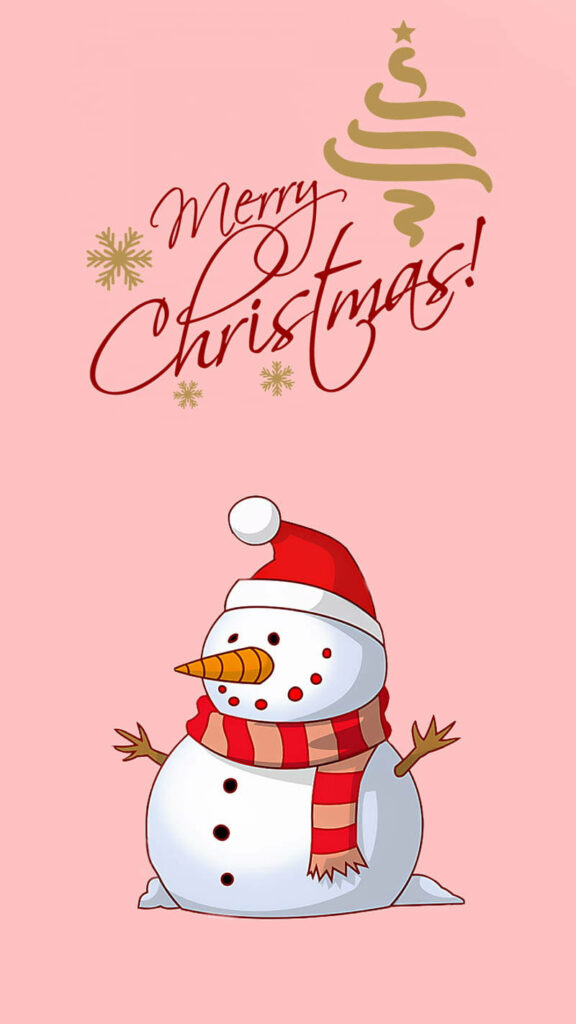Cheerful Snowman Christmas Wallpaper with Red Scarf & Pink Background