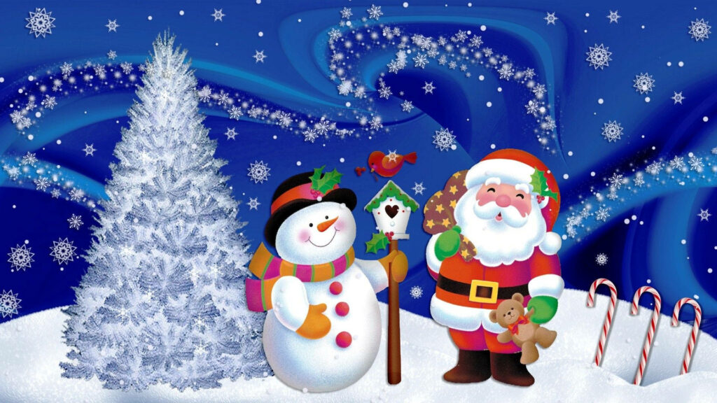 Cheerful Snowman & Santa Christmas Wallpaper - Holiday Festive Scene