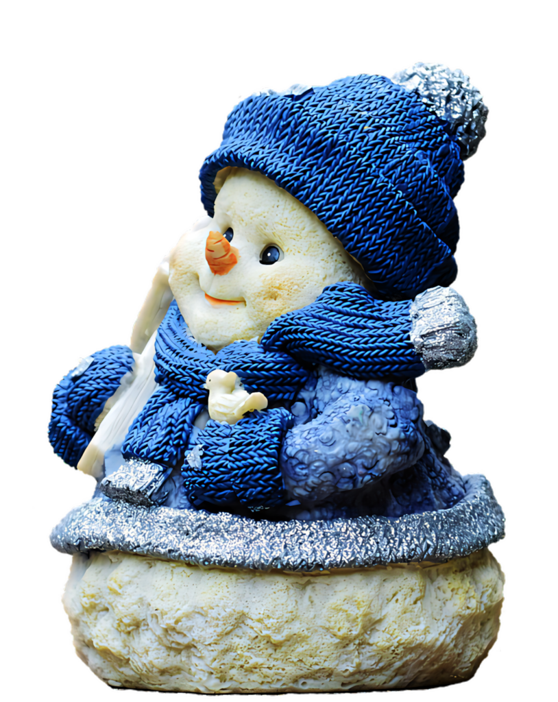 Cheerful Snowman Figurine in Cozy Blue - Festive PNG Wallpaper