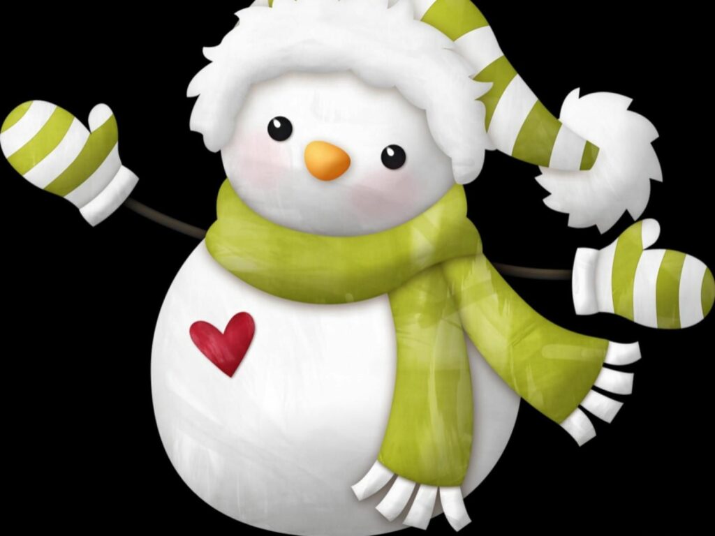 Charming Snowman Wallpaper: Cute Hat, Scarf & Heart - 1600x1200