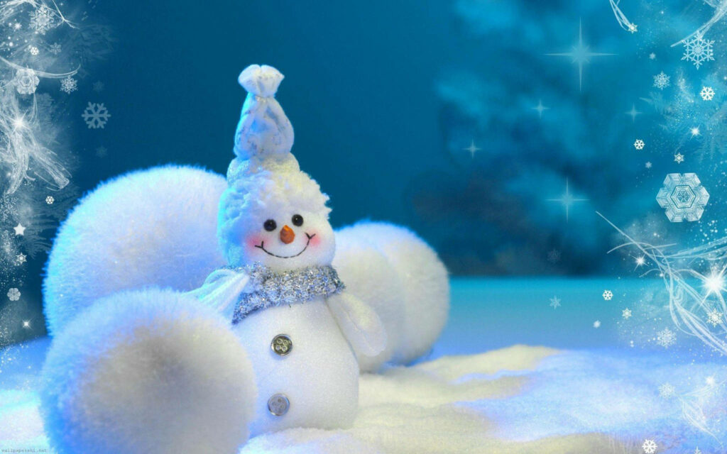 Cheerful Snowman Wallpaper with Cozy Scarf in Winter Wonderland
