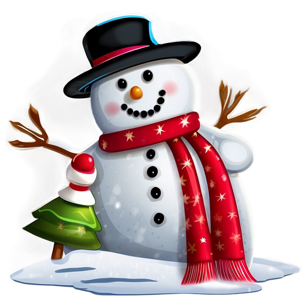 Cheerful Snowman Wallpaper with Tree: Merry Christmas Background