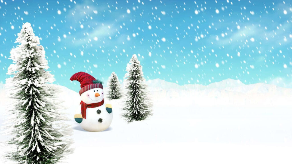 Cheerful Snowman Wallpaper: Festive Winter Landscape Background