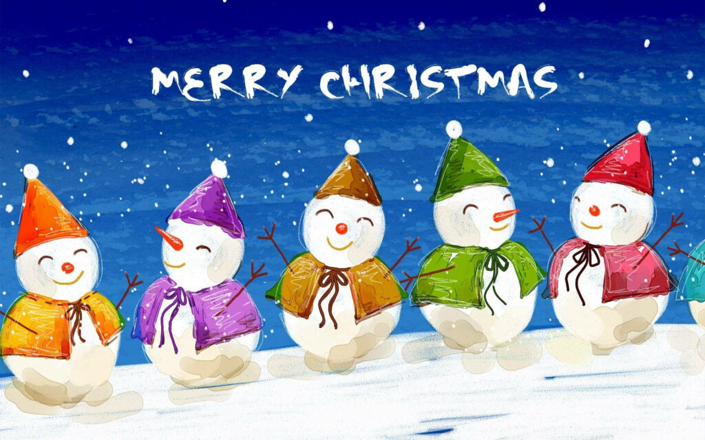 Cheerful Snowmen Wallpaper: Festive Holiday Spirit Background