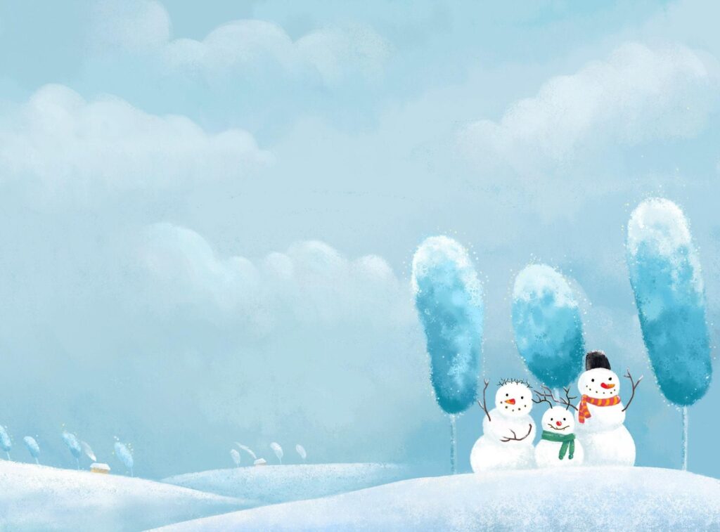 Cheerful Winter Wallpaper: Smiling Snowmen in Snowy Bliss