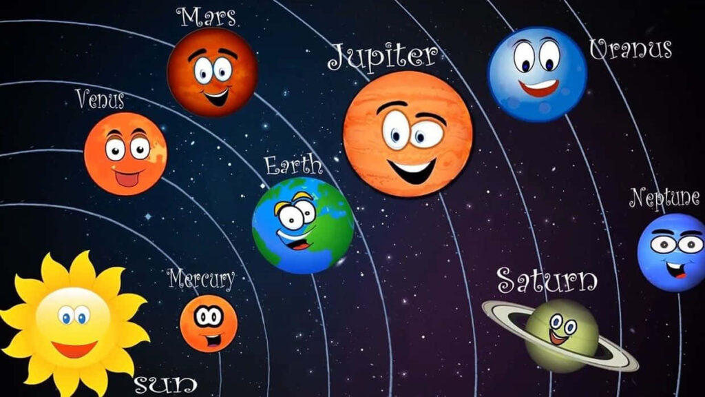 Cheerful Solar System Wallpaper: Emoji Planets on Starry Background
