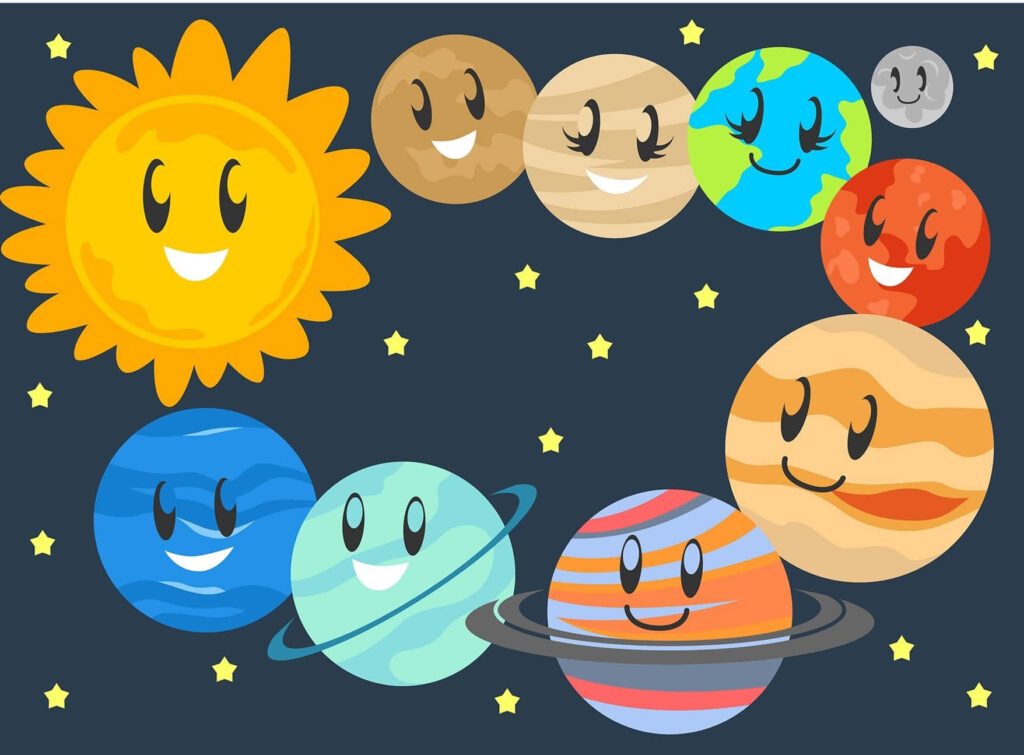 Cheerful Solar System Wallpaper: Cute Planets & Sparkling Stars