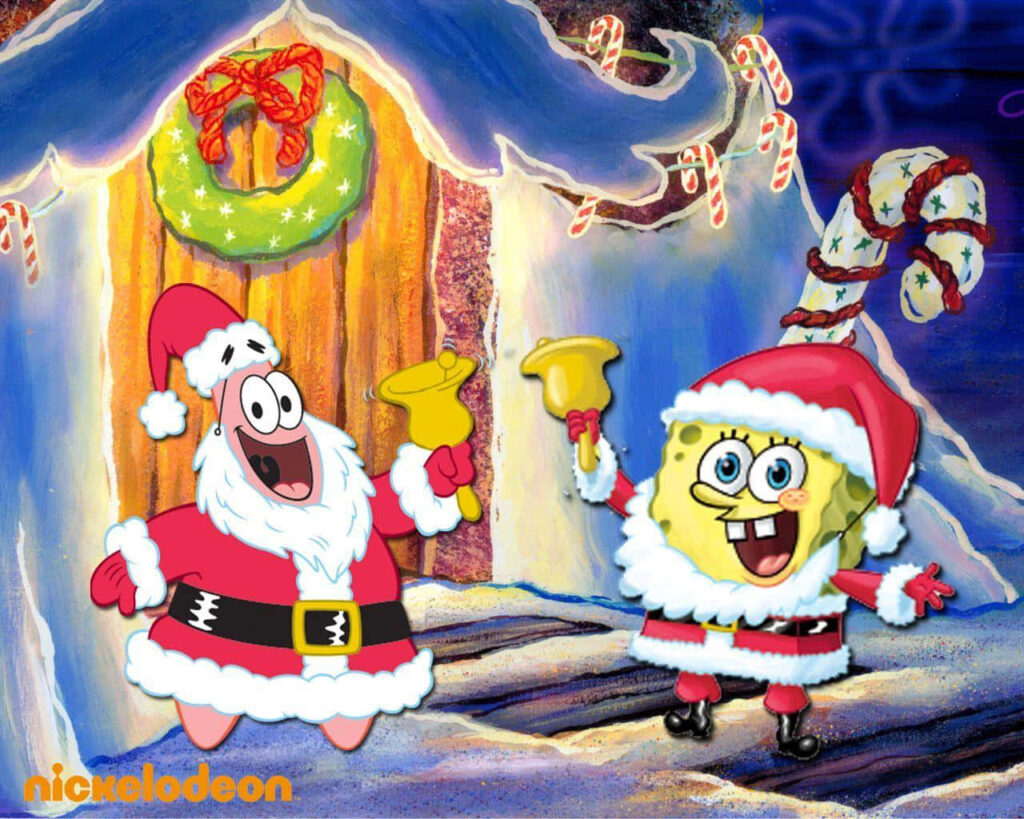 Festive SpongeBob & Patrick Celebrate Christmas: Cheerful Wallpaper