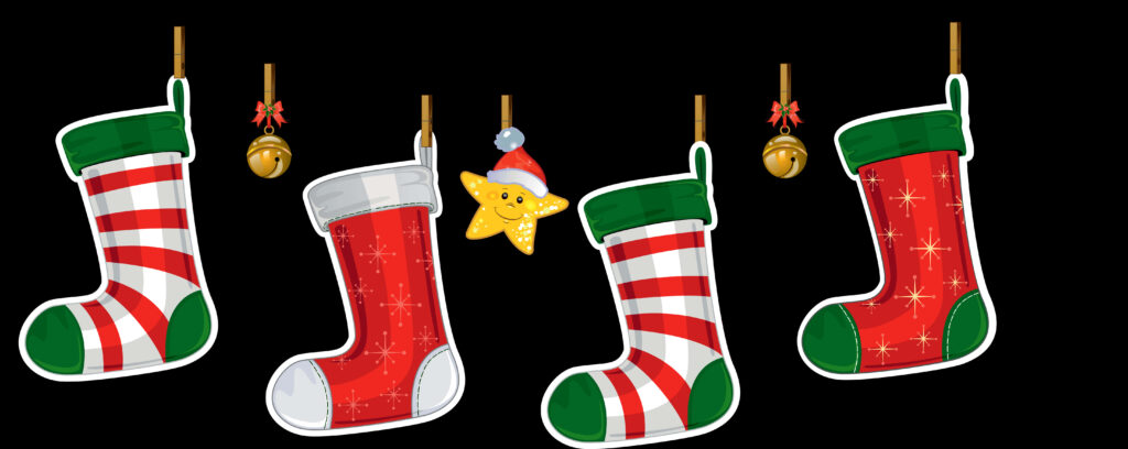 Cheerful Christmas Stockings Wallpaper with Stars and Bells