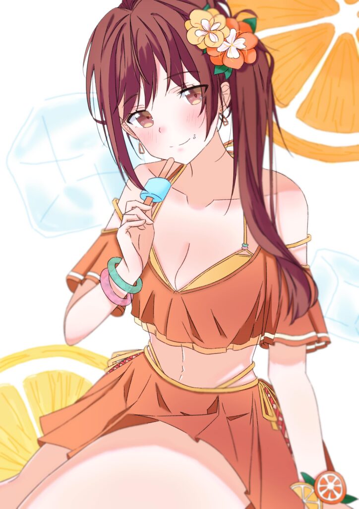Cheerful Summer Girl with Ice Cream - Vibrant Anime Wallpaper