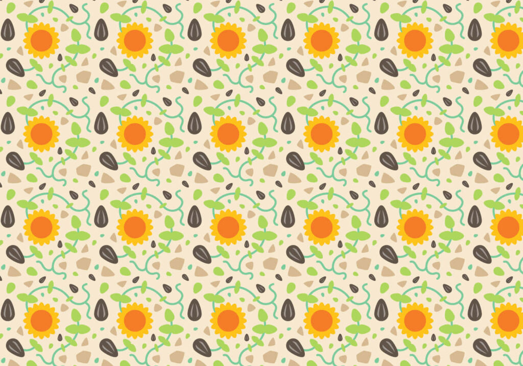Cheerful Sunflower Pattern Wallpaper with Bright Blooms & Seeds
