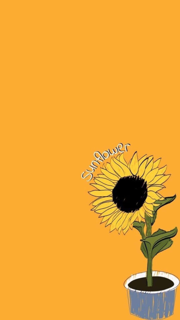 Cheerful Sunflower in Pot Wallpaper on Vibrant Orange Background