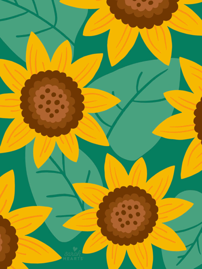 Vibrant Sunflower Wallpaper: Cheerful Yellow Blooms on Green Background