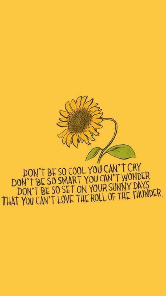 Cheerful Sunflower Wallpaper with Inspirational Quote on Yellow Background