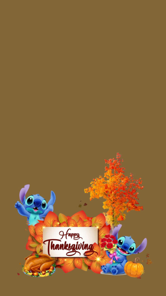 Cheerful Thanksgiving Wallpaper: Stitch Amid Autumn Leaves & Turkey
