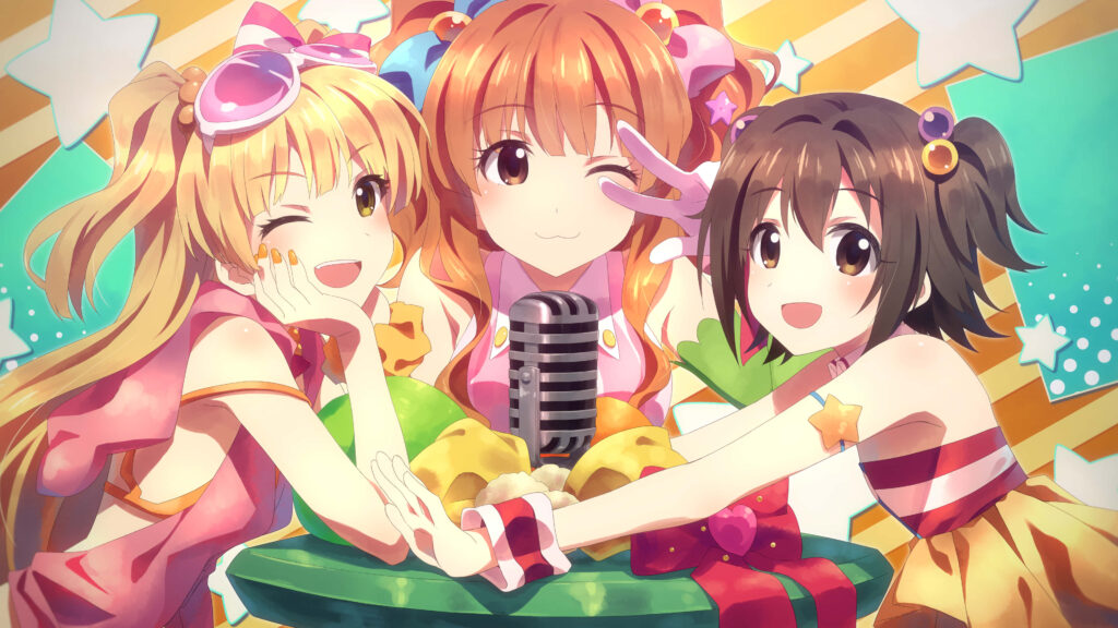 Cheerful *The Idolmaster* Anime Girls Vibrant Wallpaper Background