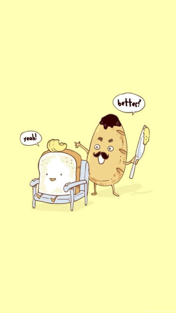 Cheerful Toast & Potato: Fun Cartoon Wallpaper Design