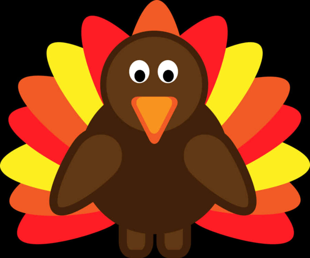 Cheerful Cartoon Turkey with Colorful Feathers - Transparent Background Wallpaper