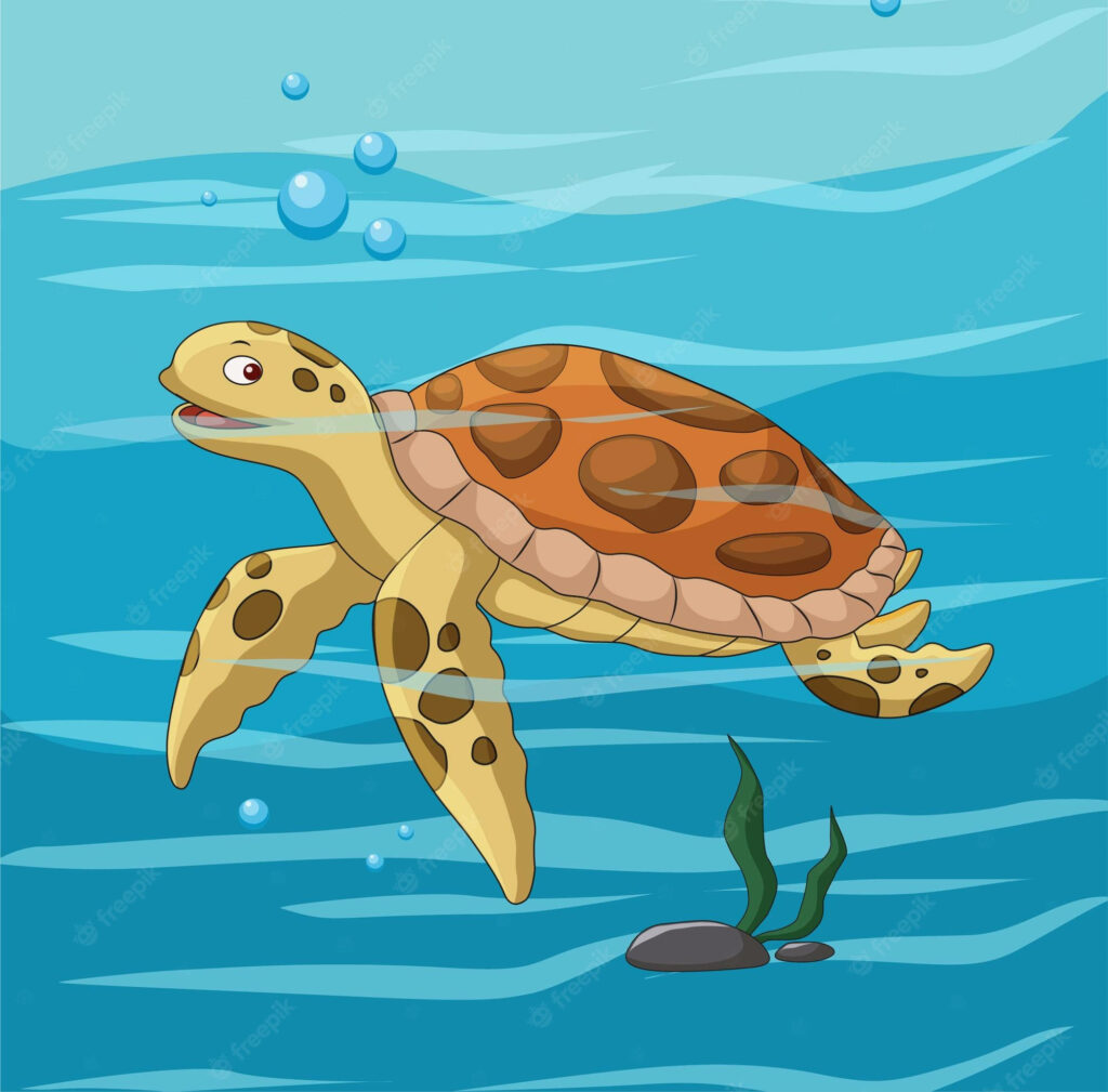 Cheerful Turtle Cartoon Wallpaper: Lively Ocean Scene for Your Background