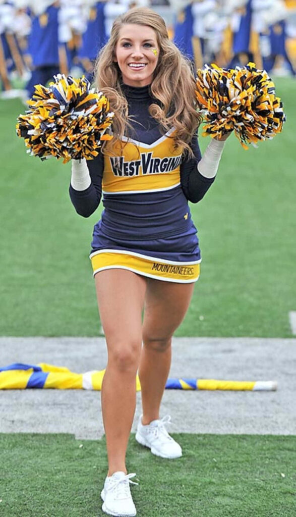 Cheerful West Virginia Cheerleader Wallpaper: Blue & Yellow Spirit