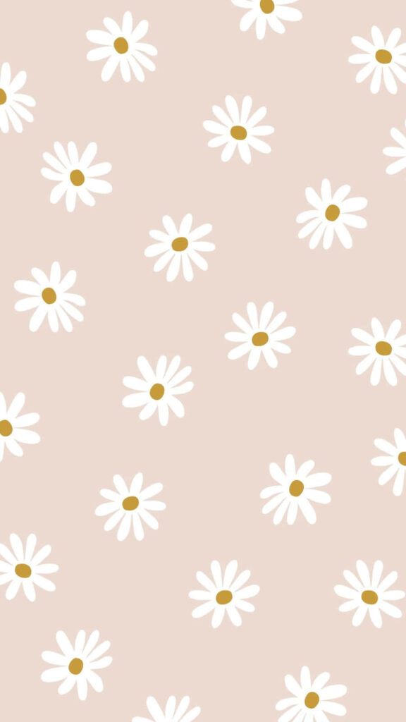 Cheerful White Daisy Wallpaper on Light Beige Background