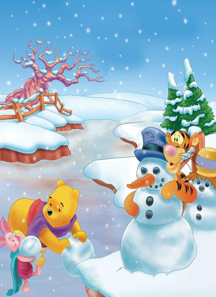 Cheerful Winnie the Pooh Christmas Wallpaper - Festive Holiday Background