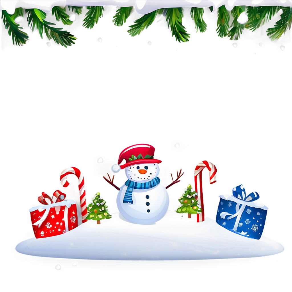 Cheerful Winter Scene Wallpaper: Snowman, Trees & Holiday Decor
