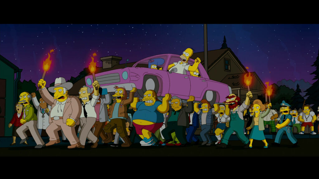Mobs of Love: The Simpsons Carried by a Rallying Crowd Wallpaper