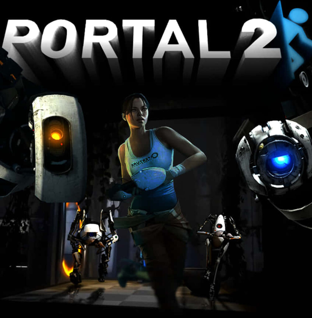 Chell in Dark Portal 2 Wallpaper: Iconic Robots & Futuristic Adventure