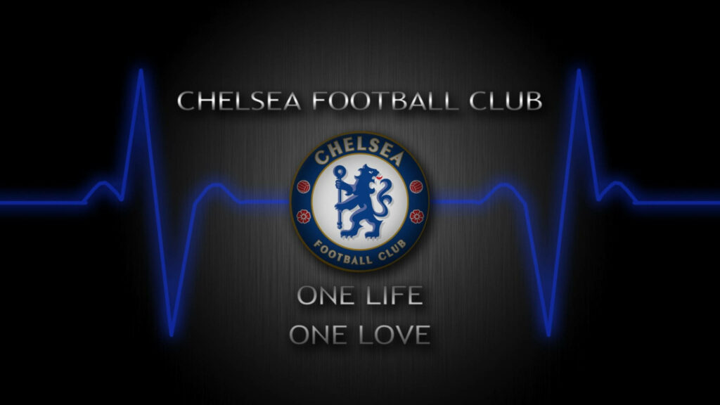 Chelsea FC logo on dark metallic background with blue heartbeat and One Life One Love text wallpaper