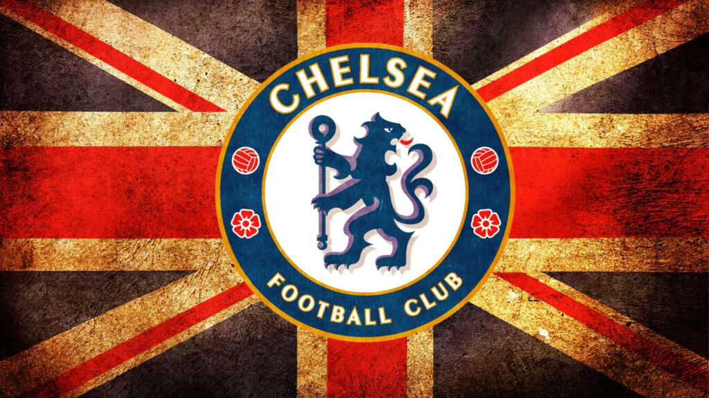 Chelsea Football Club logo on vintage England flag background patriotic British wallpaper